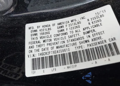 2014 Honda Accord Ex z USA, uszkodzony, nr VIN 1HGCR2F7XEA058610